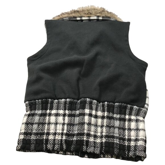 Derek Heart Women's Medium Vest Black And White Plaid Faux Fur Collar New - Picture 2 of 13